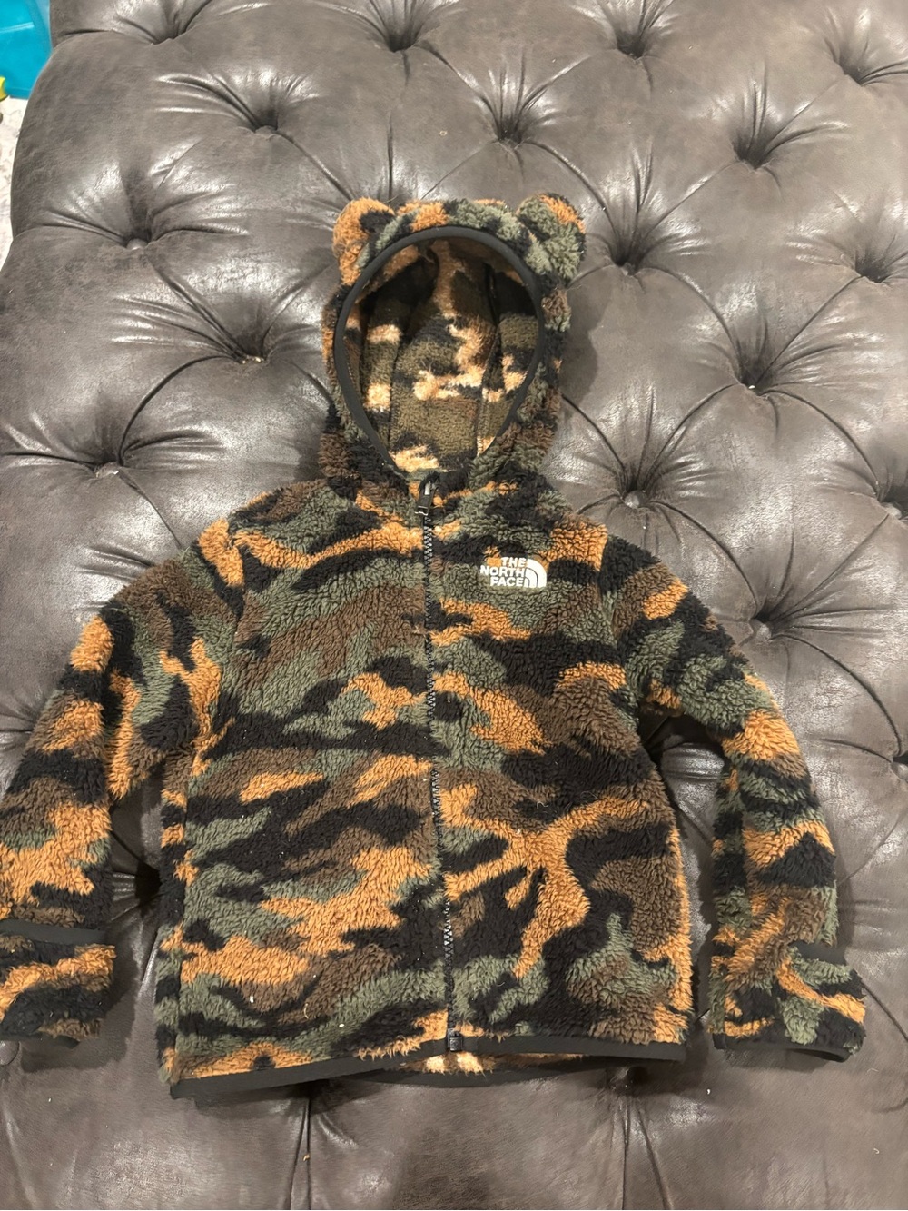 The North Face toddler camo fleece Sherpa hoodie 18-24 months